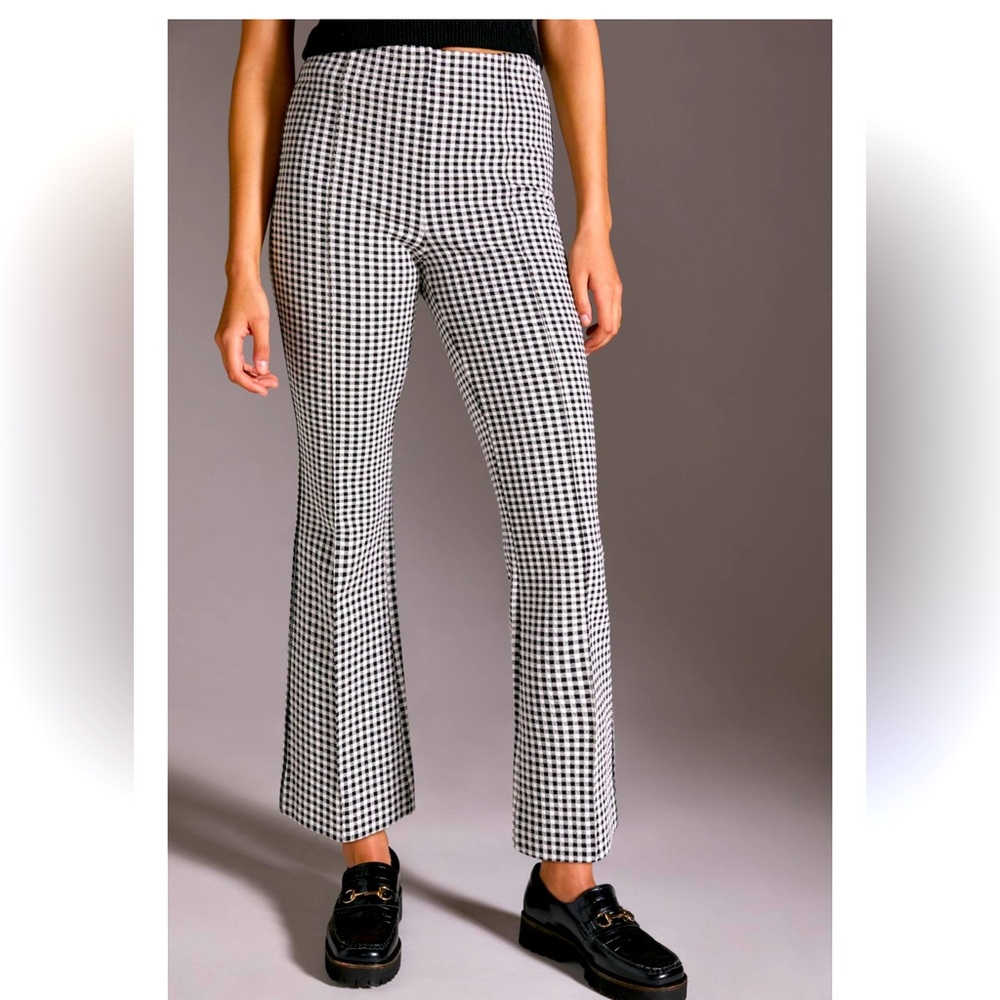 Anthropologie Gingham Plaid Print Essential Collection Flare Trousers
